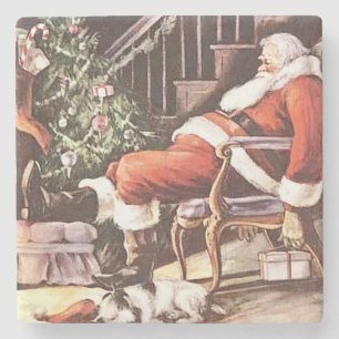 Tired Santa Claus Christmas Stone Coaster