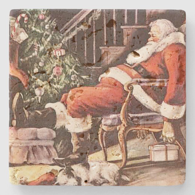 Tired Santa Claus Christmas Stone Coaster (Front)