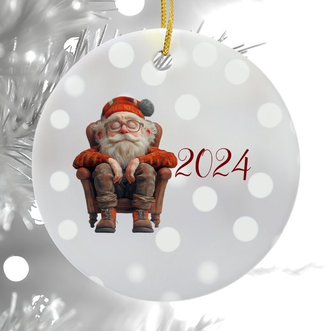 Tired Santa II Christmas Elf Ceramic Ornament (Creator Uploaded)