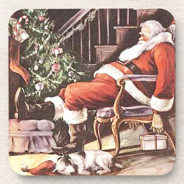 Tired Santa Set of Cork Coasters (Front)