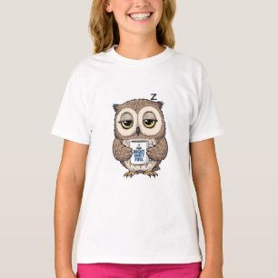 Tired Sleepy Owl Night Shift Fuel Coffee Kids T-Shirt
