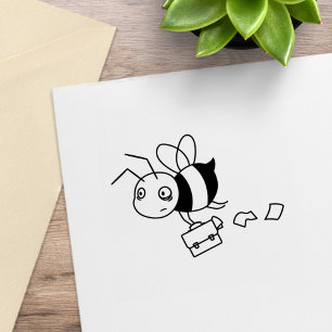 Tired Stressed Worker Bee Holding Briefcase Rubber Stamp