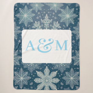 Tirrinia Snowflake Pattern with Dual Monogram Sherpa Blanket