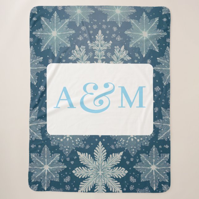 Tirrinia Snowflake Pattern with Dual Monogram Sherpa Blanket (Front)