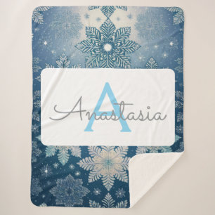 Tirrinia Snowflake Pattern with Monogram & Name Sherpa Blanket