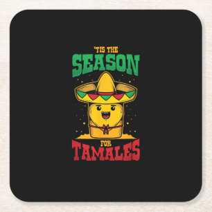 Tis Season For Tamales Mexican Christmas Holiday Square Paper Coaster