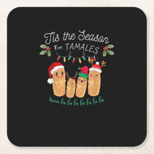 Tis Season For Tamales Mexican Christmas Modern Square Paper Coaster