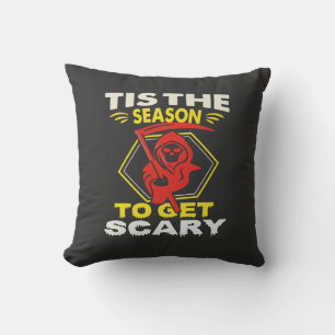Tis Season Get Scary Grim Reaper Halloween Throw Pillow