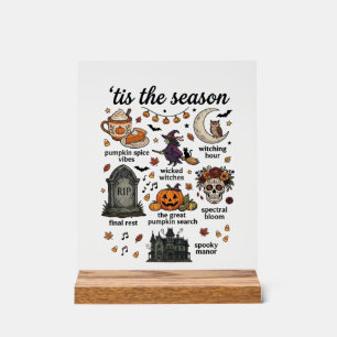Tis Season Halloween Witch Pumpkin Skull_1 Acrylic Sign