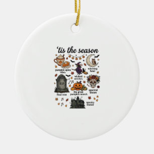 Tis Season Halloween Witch Pumpkin Skull_1 Ceramic Ornament