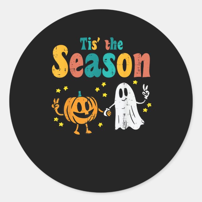 Tis Season Pumpkin Leaf Latte Fall Softball Classic Round Sticker (Front)