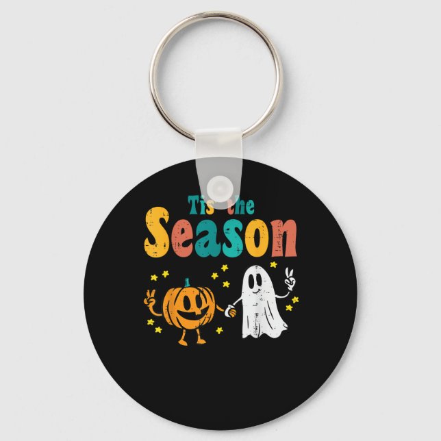 Tis Season Pumpkin Leaf Latte Fall Softball Keychain (Front)