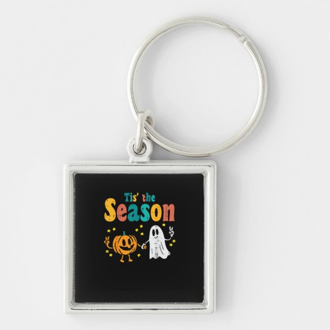 Tis Season Pumpkin Leaf Latte Fall Softball Keychain (Front)