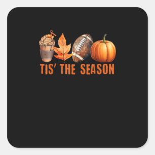 Tis Season Pumpkin Leaf Latte Fall Thanksgiving Fo Square Sticker