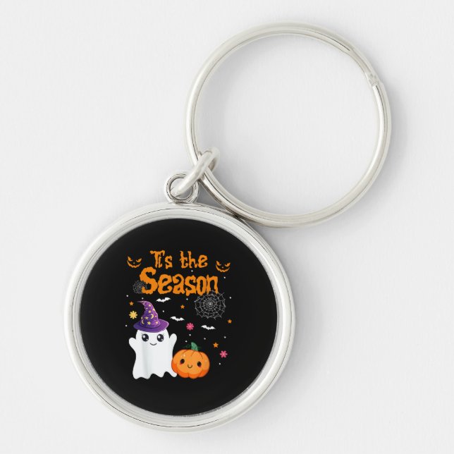 Tis Season Pumpkin Retro Groovy Vintage Halloween Keychain (Front)
