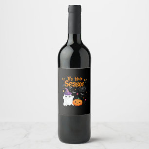 Tis Season Pumpkin Retro Groovy Vintage Halloween Wine Label