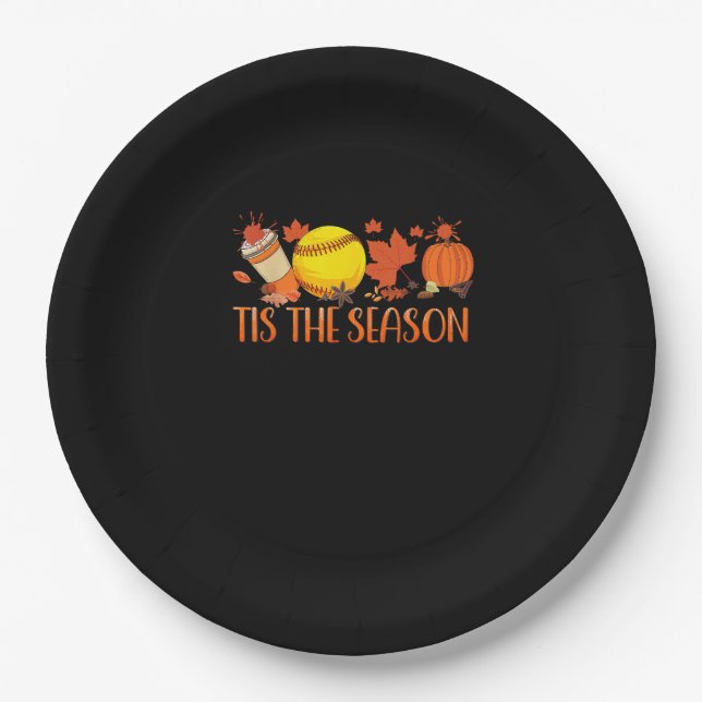 Tis Season Pumpkin Spice Latte Halloween Fall Coff Paper Plate (Front)