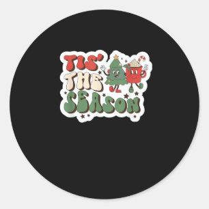 Tis Season Retro Funny Sloth Classic Round Sticker