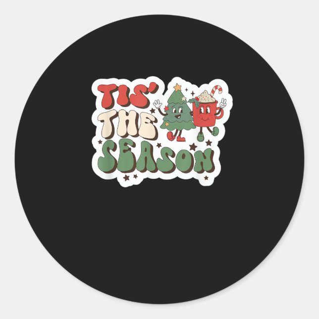 Tis Season Retro Funny Sloth Classic Round Sticker (Front)