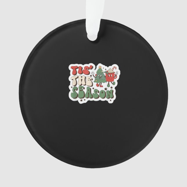 Tis Season Retro Funny Sloth Ornament (Front)