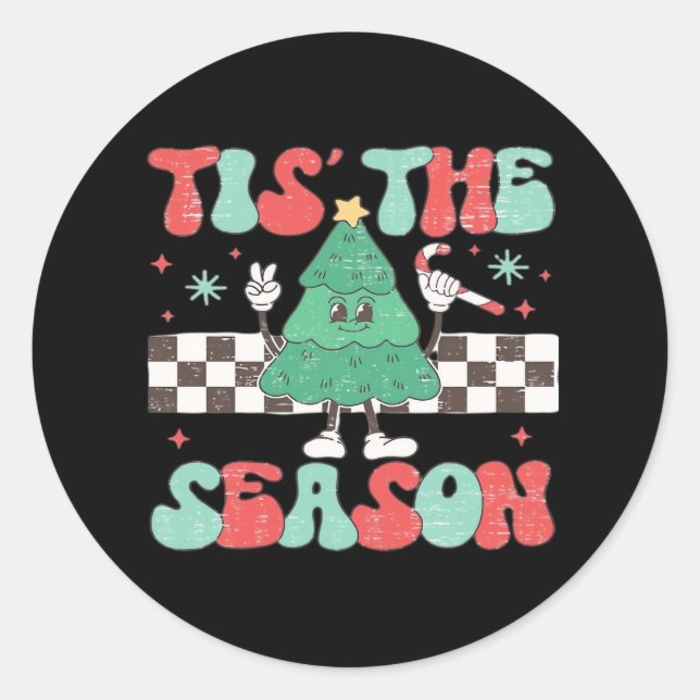 Tis Season Retro Womans Holiday Classic Round Sticker (Front)