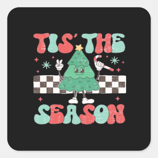 Tis Season Retro Womans Holiday Square Sticker (Front)