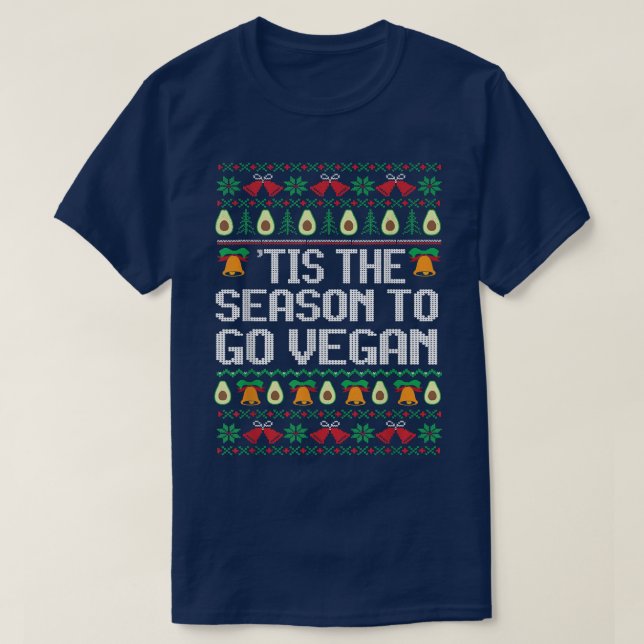 Tis Season To Go Vegan Funny Christmas Ugly Xmas V T-Shirt (Design Front)