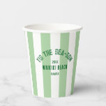 Tis The Sea Son Custom Beach Christmas Gree Stripe Paper Cups<br><div class="desc">The ’Tis The Sea-Son Custom Beach Christmas Green Stripe Paper Cups add festive fun and personalized flair to your holiday gatherings. Featuring a playful green stripe design with customizable beach name and year, these durable paper cups are perfect for serving cocktails, cocoa, or cold drinks. Convenient and disposable yet stylish,...</div>