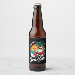 Tis The Sea Sun Santa Beach Christmas In Juy Beer Bottle Label