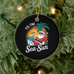 Tis The Sea Sun Santa Beach Christmas In Juy Ceramic Ornament