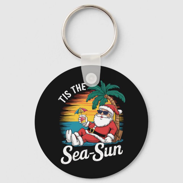 Tis The Sea Sun Santa Beach Christmas In Juy  Keychain (Front)