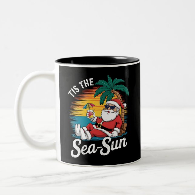 Tis The Sea Sun Santa Beach Christmas In Juy  Two-Tone Coffee Mug (Left)