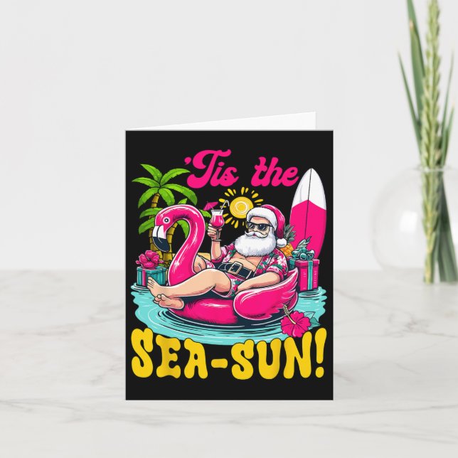 Tis The Sea Sun Santa Beach Summer Christmas In Ju Card (Front)