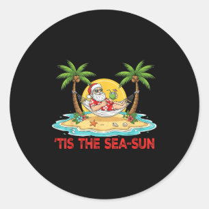 Tis The Sea-sun Santa Beach Vibes Christmas In Jul Classic Round Sticker