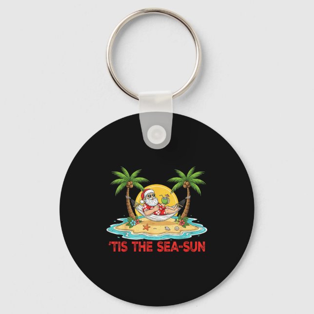 Tis The Sea-sun Santa Beach Vibes Christmas In Jul Keychain (Front)