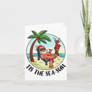 Tis The Sea-sun Santa Claus Beach Summer Christmas Card