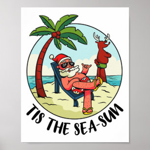 Tis The Sea-sun Santa Claus Beach Summer Christmas Poster