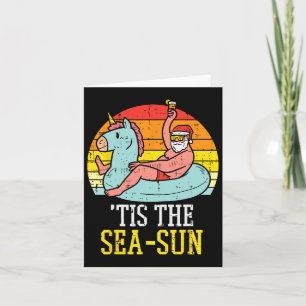 Tis The Sea Sun Santa Unicorn Float Summer Christm Card