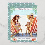 'Tis The Sea-sun Tropical Beach Summer Christmas<br><div class="desc">'Tis The Sea-sun Tropical Beach Summer Christmas Foil Stamped Christmas Cards features your favourite photo surrounded by a fun beach themed frame of flip flops, palm leaves and flowers with a slightly retro vintage vibe. Personalize the fun modern hand lettered script typography by editing the text in the text box...</div>