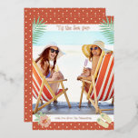 'Tis The Sea-sun Tropical Beach Summer Christmas<br><div class="desc">'Tis The Sea-sun Tropical Beach Summer Christmas Foil Stamped Cards features your favourite photo surrounded by a fun beach themed frame of flip flops, palm leaves and flowers with a slightly retro vintage vibe. Personalize the fun modern hand lettered script typography by editing the text in the text box provided....</div>