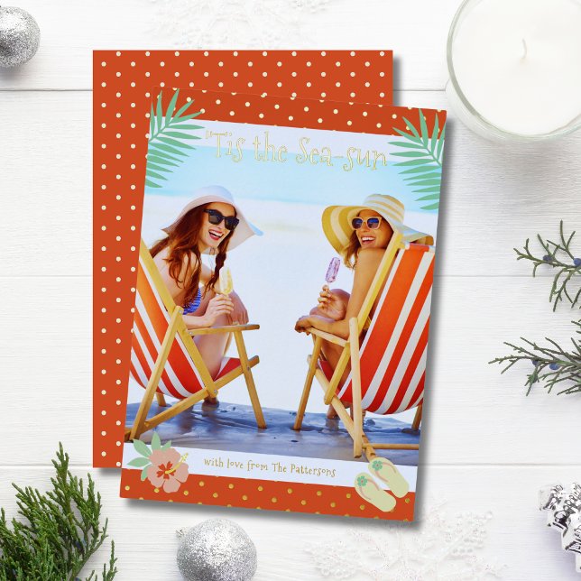 'Tis The Sea-sun Tropical Beach Summer Christmas Foil Holiday Card (Creator Uploaded)
