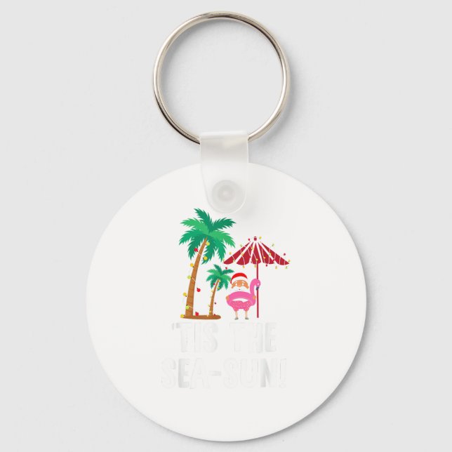 Tis The Sea-Sun Tropical Christmas Season Santa Fl Keychain (Front)