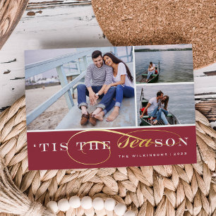 Tis the Season   3 Photo Nautical Christmas Foil Holiday Card