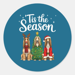 Tis The Season Afghan Hound Christmas Santa Dog Lo Classic Round Sticker