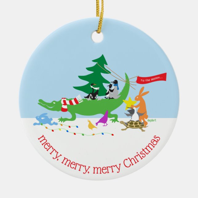 Tis the Season Animals  Ceramic Ornament (Front)