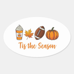 Tis the Season Autumn Football Oval Sticker