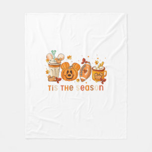 Tis The Season Autumn Halloween Pumpkin Fall Drink Fleece Blanket