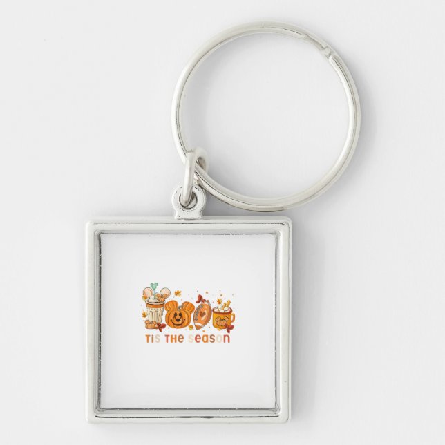 Tis The Season Autumn Halloween Pumpkin Fall Drink Keychain (Front)