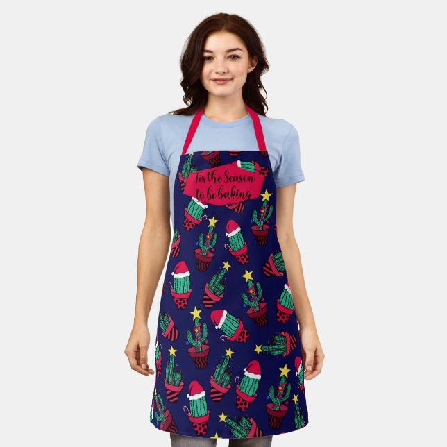 Tis the Season Baking Decorated Cactus Christmas Apron (Worn)