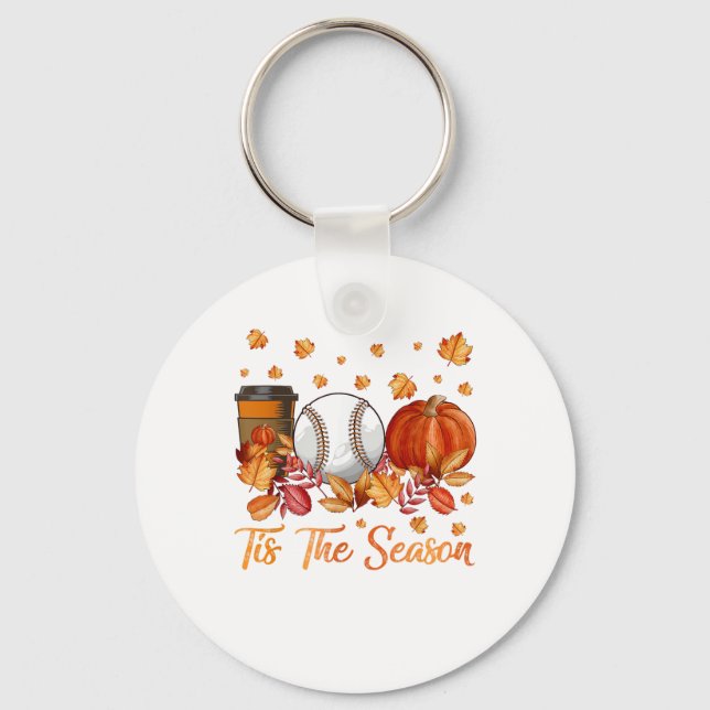 Tis The Season Baseball Pumpkin Autumn Fall Thanks Keychain (Front)